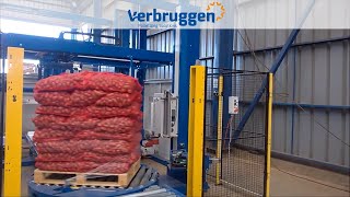 Palletizing  Automatic Palletizer machine VPM5 by Verburggen  stacking of Potato bags 25kg [upl. by Eibber]