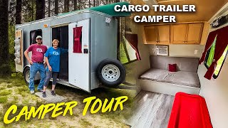 LOW COST  Cargo Trailer Camper DIY Conversion TOUR [upl. by Loginov789]