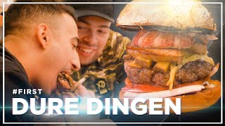 QUCEE en NESIM eten DUURSTE HAMBURGER ter WERELD DURE DINGEN FIRST [upl. by Dearr890]