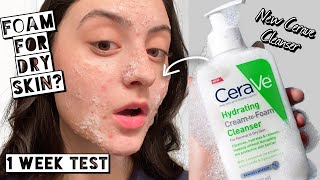 Testing NEW CeraVe Hydrating CreamtoFoam Cleanser  Foaming Cleanser for Dry Acne Prone Skin [upl. by Macintyre320]