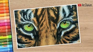 Tiger drawing with Oil Pastel  How to draw tiger eyes for beginners  Step by Step [upl. by Lrak]