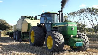 John Deere 4955 working in the field baling w Krone BigPack 4X4 HighSpeed Baler  Harvest 2020 [upl. by Schurman277]