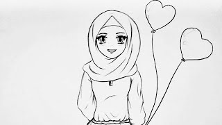 How to draw muslim girl with hijabPencil sketch drawing Art tutorial [upl. by Torbart]