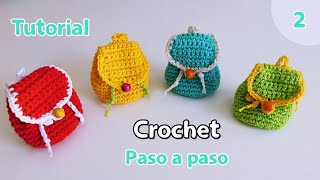 Mini mochila crochetganchillo Souvenirs Monedero LLavero Crochet mini backpack pattern Parte 2 [upl. by Elokin]