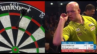 INCREDIBLE DARTS Michael van Gerwen v Gary Anderson 2015 German Darts Championship HD [upl. by Trent]