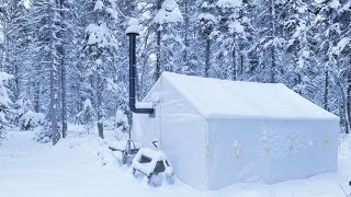 30C WINTER CAMPING ALONE in a HOT TENT [upl. by Haramat833]