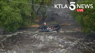 Crews Make SwiftWater Rescue in LA River [upl. by Thurston492]