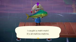 ACNH All Pier Fish Guide Mahimahi Blue Marlin Tuna Giant Trevally [upl. by Eimat946]