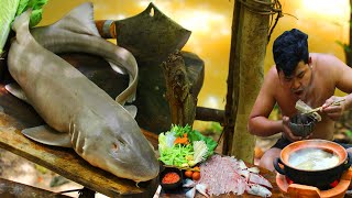 15 Pound Shark Fish from beach make delicious BBQ  Cleaning Blacktip Shark Fish Cutting for Soup [upl. by Yelich]