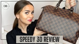 LOUIS VUITTON SPEEDY 30 DAMIER EBENE REVIEW  WHATS IN MY BAG  DILARA BOSAK [upl. by Lotson253]