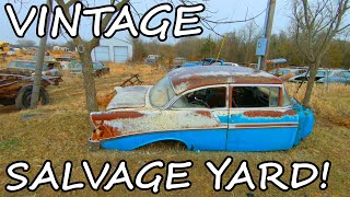 HUGE Classic Car Junkyard Walkthrough  Classic Cars Scattered All Over Junkyard Tour [upl. by Anikram]