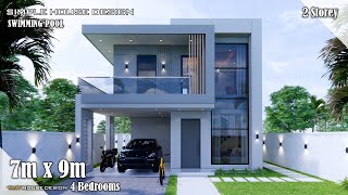 House Design  Simple House  7m x 9m 2 Storey  4 Bedrooms [upl. by Ahsinet648]