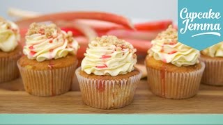 Rhubarb Crumble amp Custard Cupcake Recipe  Cupcake Jemma [upl. by Isoj834]