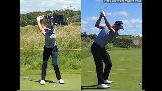 Justin Thomas golf swing  Long Iron faceon amp downtheline July 2017 [upl. by Anauqes]