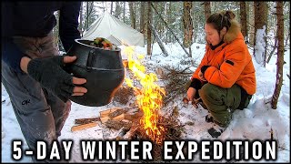 5Day Couples Winter Camping  Heavy Snow Hot Tent [upl. by Arleta]