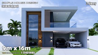 House Design  Simple House  9m x 16m 2 Storey  4 Bedroom [upl. by Nylrahs721]