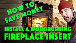 DIY How To Install a Wood Burning Fireplace Insert Chimney Liner and Blockoff Plate Osburn 1800 [upl. by Phil]