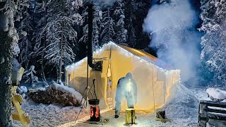 38C EXTREME COLD WINTER CAMPING in a HOT LOVE SHACK Valentines Day [upl. by Norat]