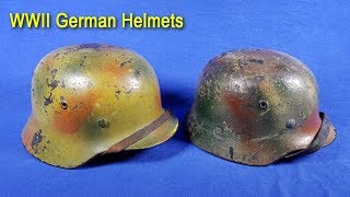 Original German WW2 Helmets  2 STUNNING Normandy Camouflage Helmets [upl. by Gretel]