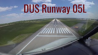 Dusseldorf airport Germany Approach and landing on runway 05L DUSEDDL Airbus cockpit view 4k [upl. by Adal]