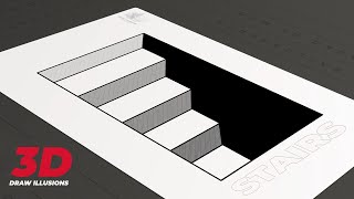 HOW TO DRAW 3D illusion on paper EASY 3D trick art  STAIRS [upl. by Ridglee]